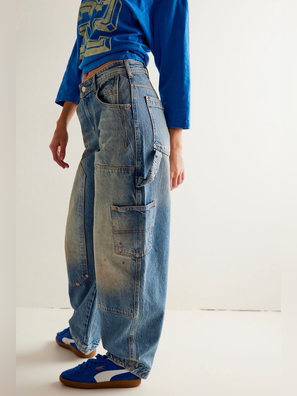 Free People Loren Barrel Jeans in Faded Blue - Picture 2 of 6